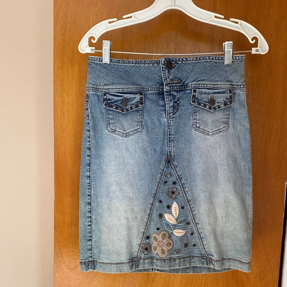 Vintage Embroidered Denim Skirt